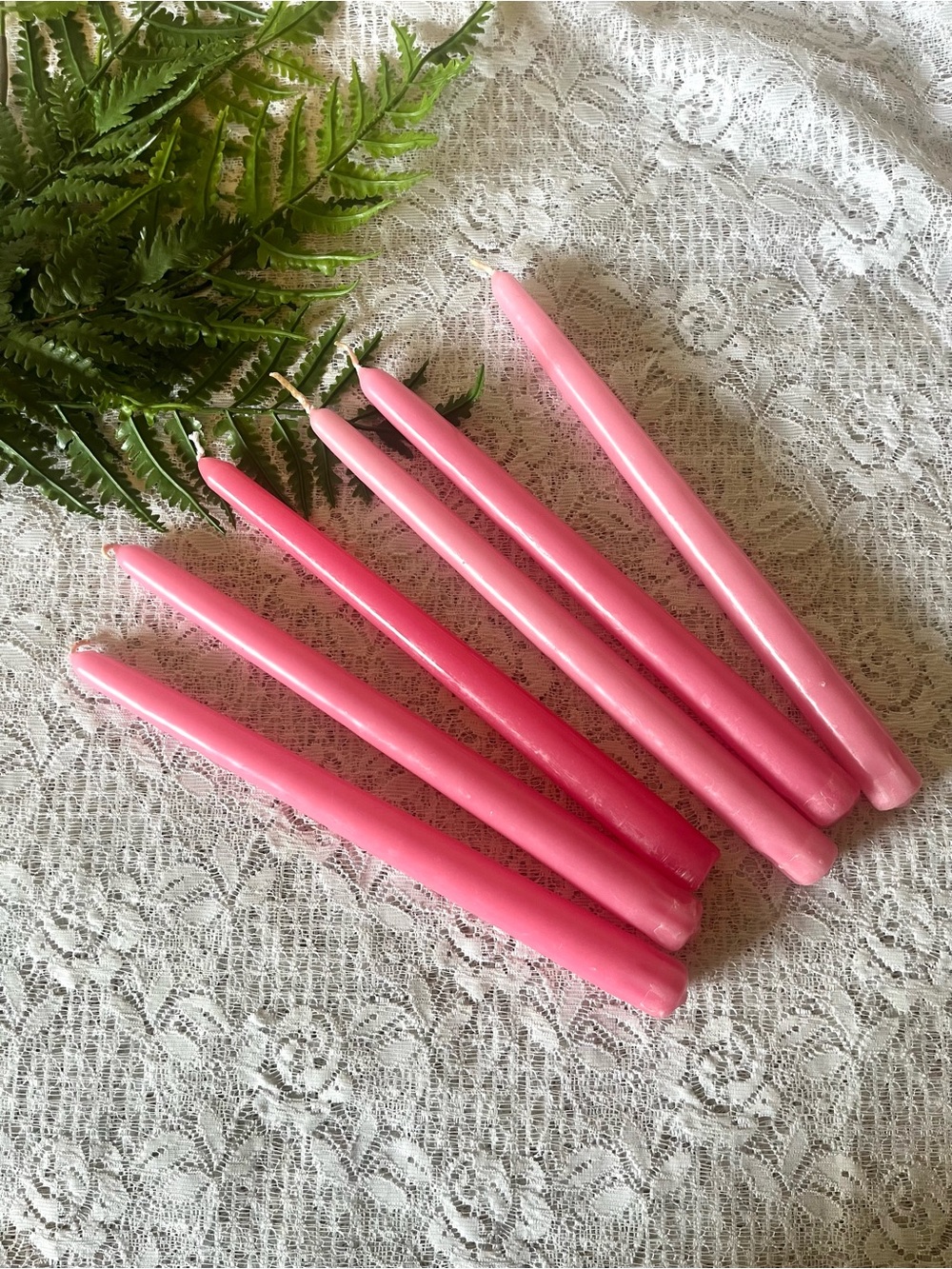 Lot of 6 Vintage Pink Taper Candles 10”